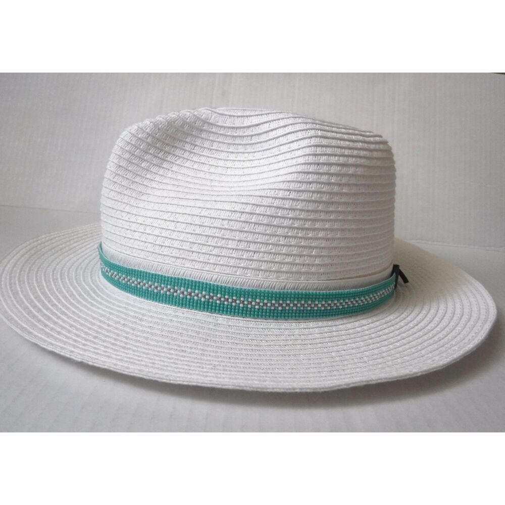 Beaded Hat Band Teal, White & Gun Metal w/ Vegan Leather